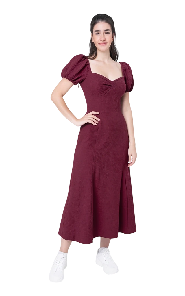 Crimson satin shirt with tan shorts